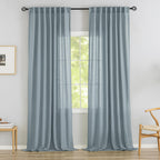 Stone Blue Linen Back Tab Curtains 102 Inches Long 2 Panels Set For High Windows,Rustic Hooks Belt Pinch Pleated Look Easy Sliding Curtains Pocket Light Filtering Semi Privacy Drapres 52 X 102 Inch