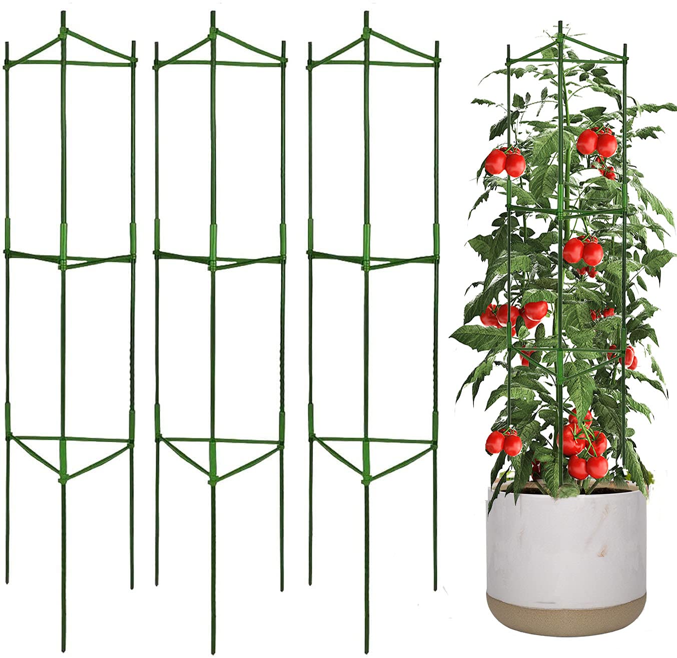 3Pack Tomato Cages Plant Cages 4Ft Multifunctional Tomato Support Garden Trellis Tomato Stakes Cucumber Tomato Trellis For Verti