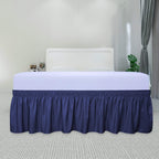 Purefit Wrap Around Ruffled Bed Skirt With Adjustable Elastic Belt - 22 Inch Drop Easy To Put On, Wrinkle Free Bedskirt Dust Ruffles, Bed Frame Cover For Queen, King And C-King Size Beds, Navy