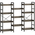 Rolanstar Bookshelf 4 Tiers with 4 Hooks, Triple Bookcase with Open Display Shelves, Industrial Wide Bookshelf with Metal Frame 