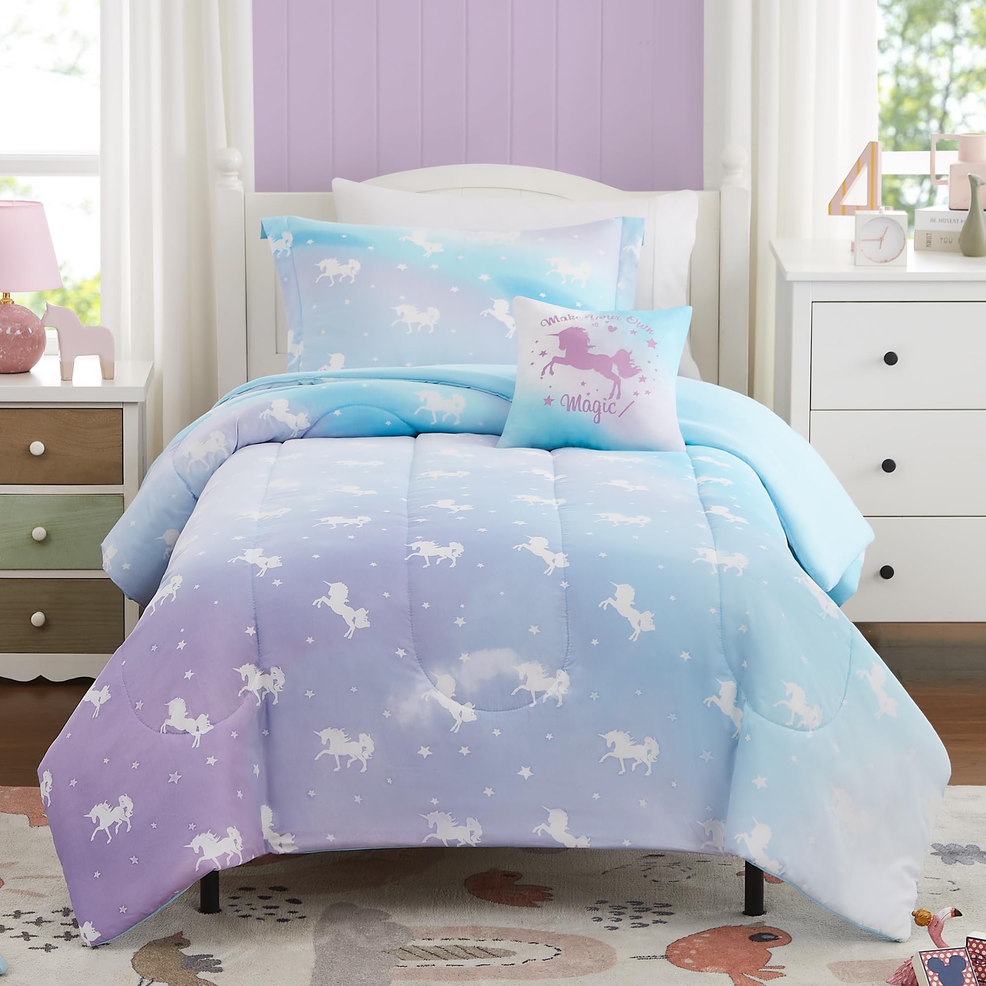 Kaleido Space Kaleidospace Kids Full Comforter Sets For Girls, Glow In The Dark Unicorn Full Size Bedding Sets -4 Pieces Lightwe