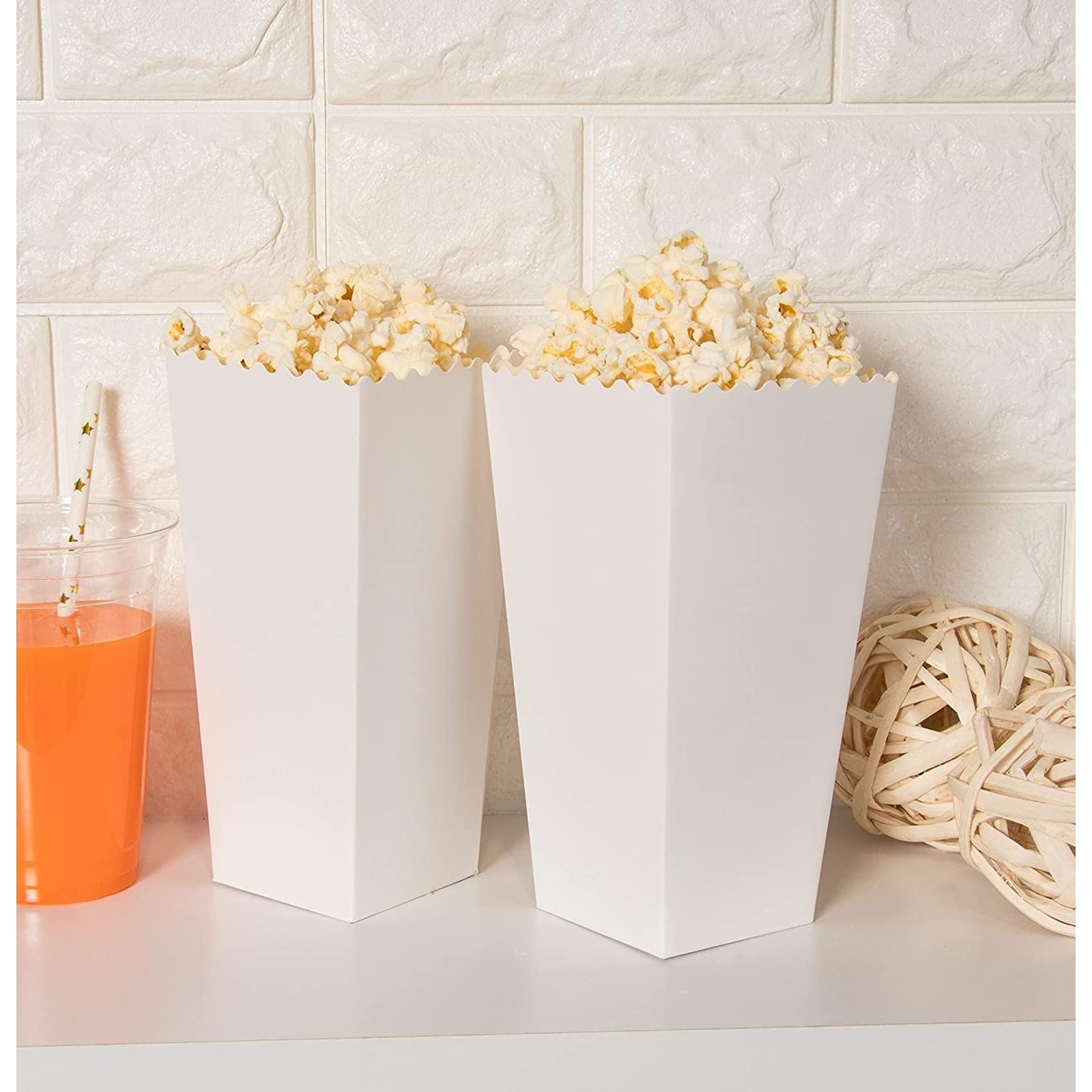 Blue Panda 100 Pack White Popcorn Boxes For Party, 46 Oz Bulk Paper Popcorn Containers For Movie Night, Carnival Decorations (7.