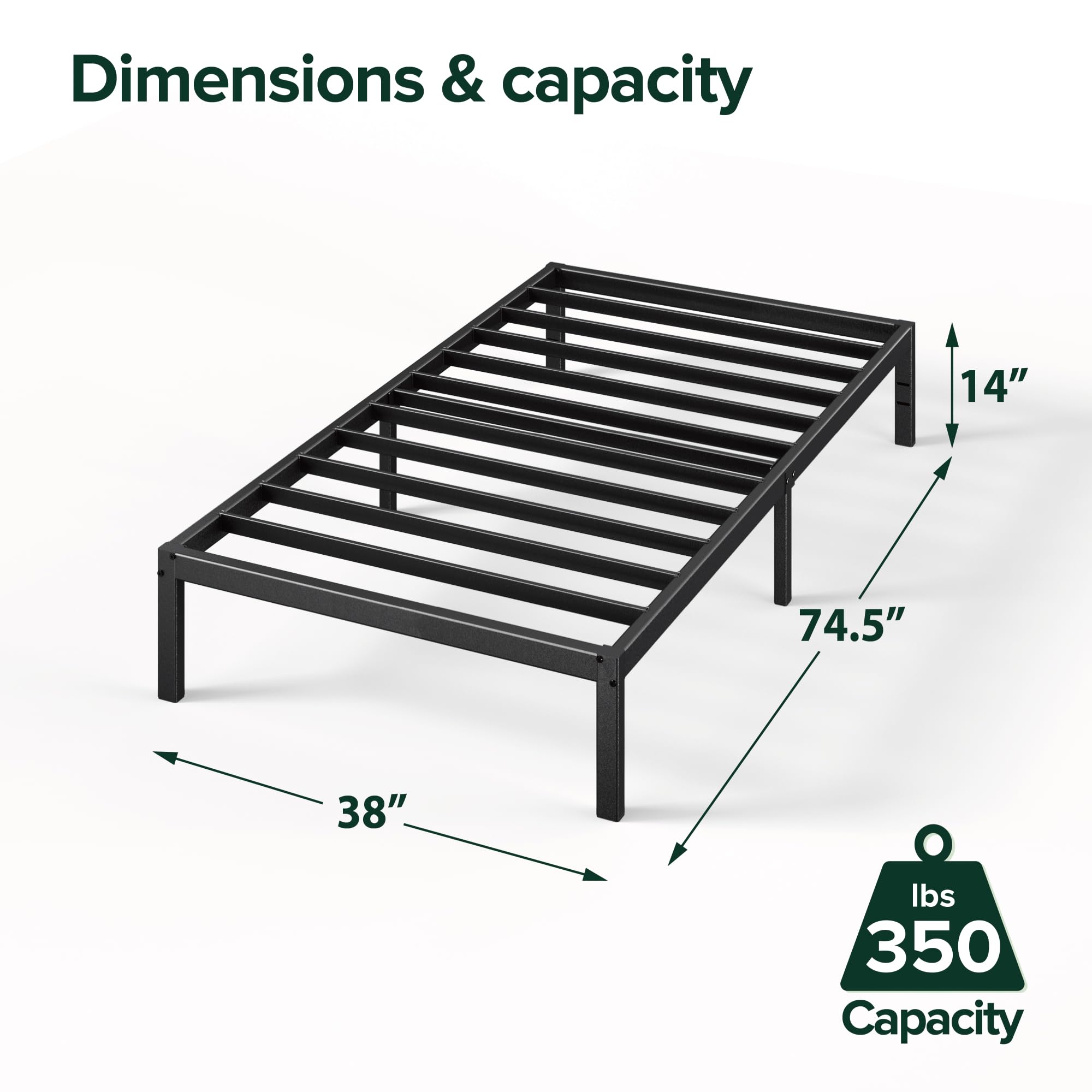 Zinus 14 Inch Elias Metal Platform Bed Frame, Steel Support, No Box Spring Needed, Easy Assembly, Twin