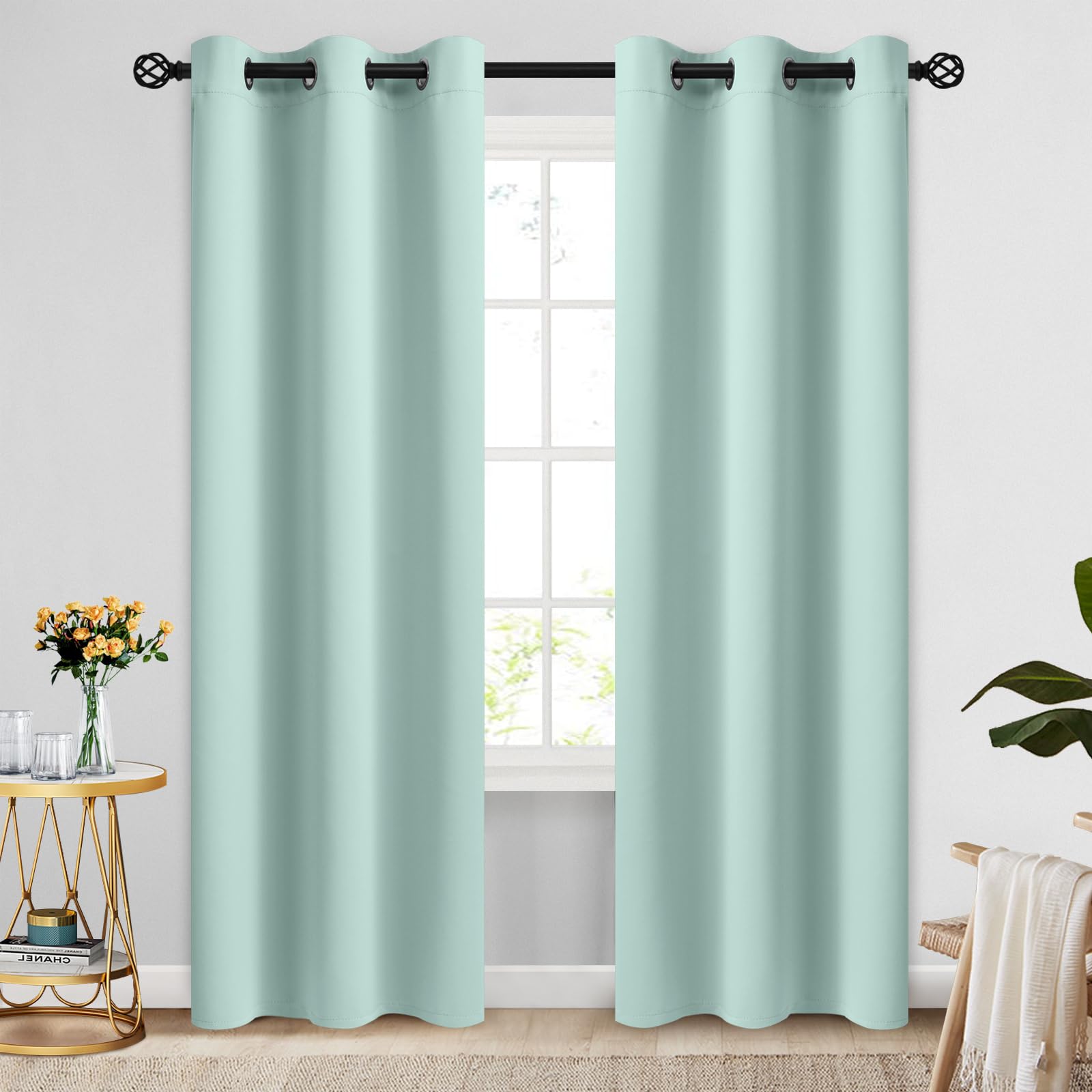 Cosviya Blackout Curtains & Drapes Room Darkening Aqua Curtains 84 Inch Length 2 Panels,Grommet Polyester Light Blocking Insulat