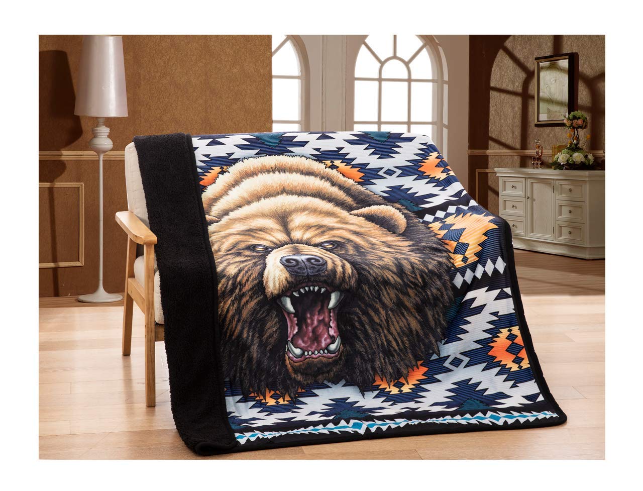 Nu Trendz Signature Designs Licensed Throw Blanket With Sherpa Lining 50'X60' (Bear Tribal)