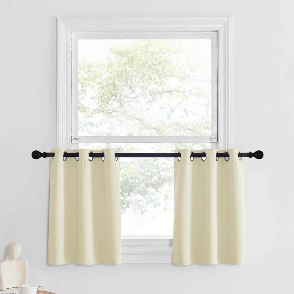 Nicetown Bedroom Half Window Curtain Valances Home Decor, Farmhouse Country Blackout Valances Eyelet Top Curtains For Living Room Window Topper, 1 Pair, 29' Width X 24' Length, Light Beige