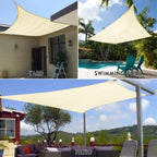 Artpuch 7'X13' Sun Shade Sail Curved Commercial Outdoor Shade Cover Cream Rectangle Heavy Duty Permeable 185Gsm Backyard Shade C