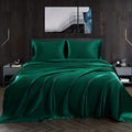 Homiest 3Pcs Satin Sheets Set Luxury Silky Satin Bedding Set With Deep Pocket, 1 Fitted Sheet + 1 Flat Sheet + 1 Pillowcase (Twin Xl Size, Blackish Green)