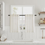 Cream Linen Kitchen Curtain 24 Inch Length 2 Panel Set Back Tab Rod Pocket Modern Neutral Short Cafe Curtains Light Filtering Sh
