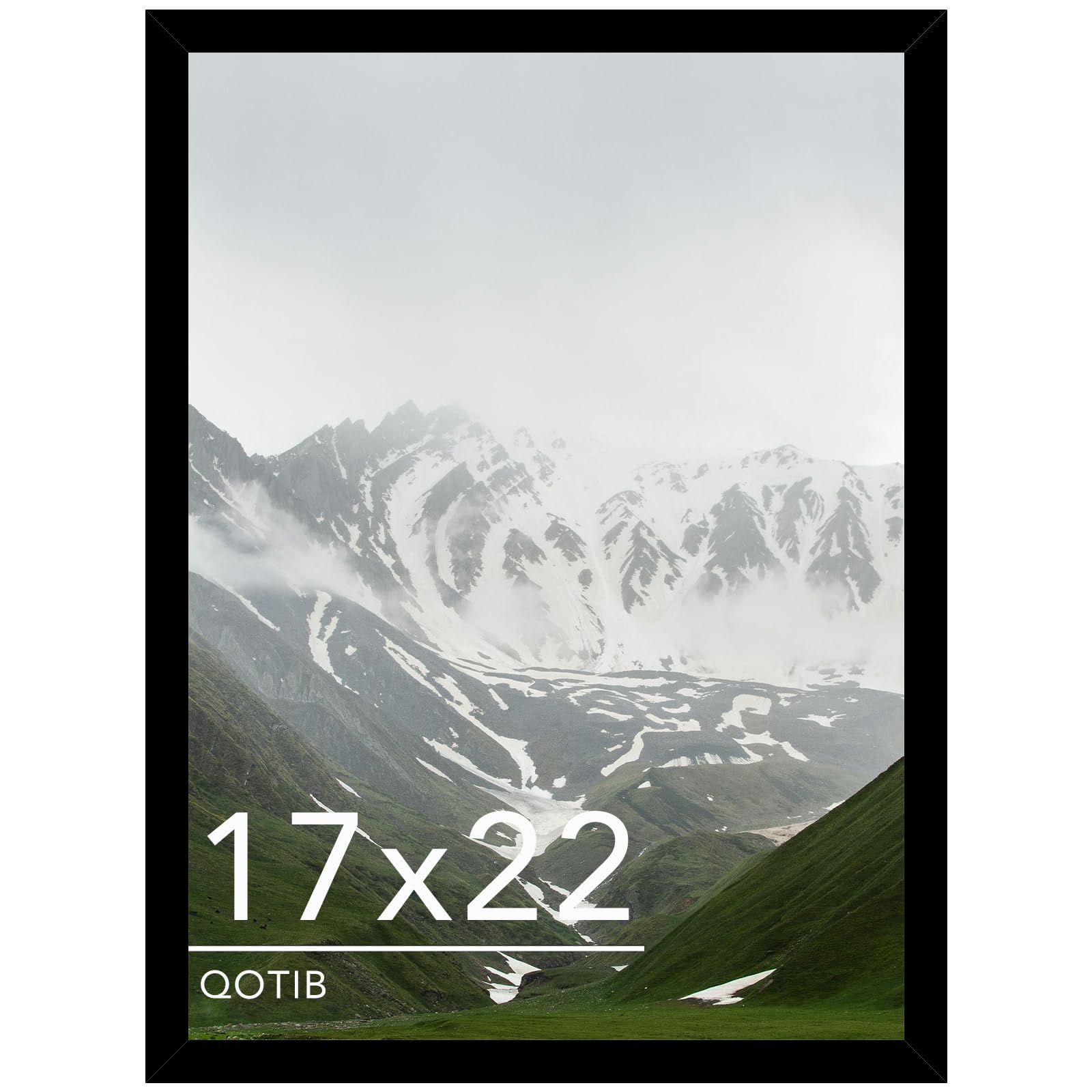 QOTIB 17x22 Picture Frame Black for Wall Mounting, Horizontal and Vertical Formats for Wall Hanging, Wood 17x22 Frame, Black, 1 
