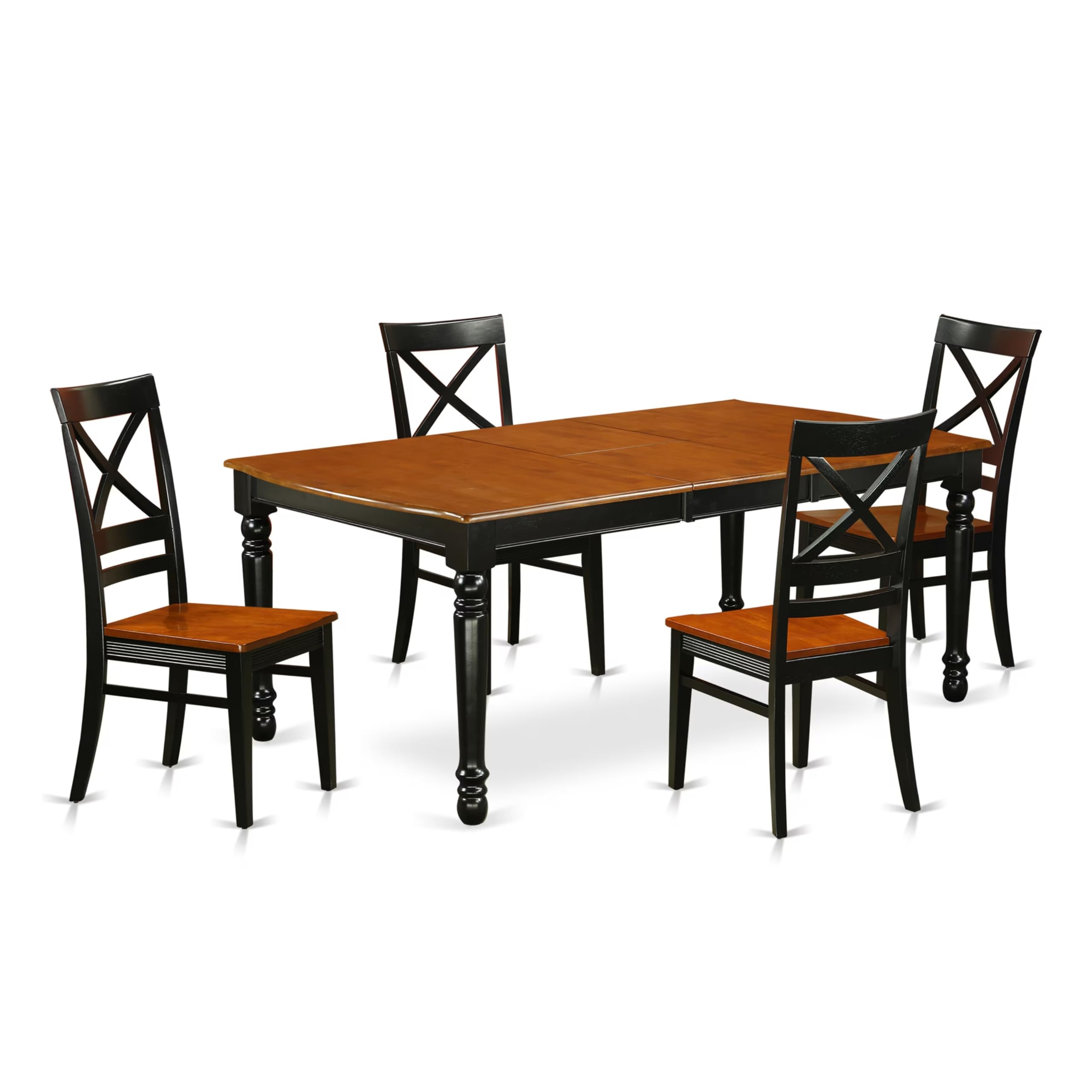 East West Furniture DOQU5-BCH-W 5 Piece Modern Dining Table Set Includes a Rectangle Wooden Table with Butterfly Leaf and 4 Kitchen Dining Chairs, 42x78 Inch, Black & Cherry