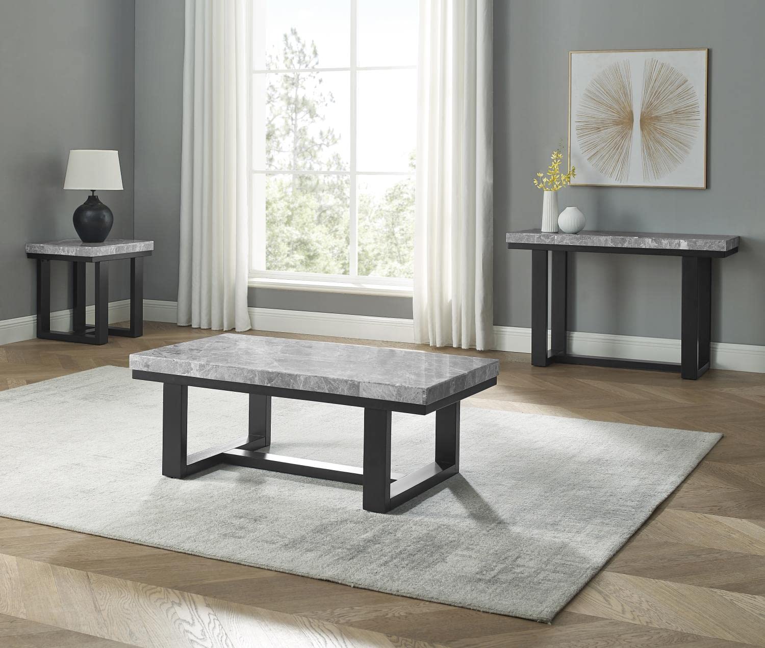 Steve Silver Furniture Lucca Gray Marble Side, Poplar Solids, Birch Veneers, Kiln-Dried Wood, Versatile Use, Table, 22 x 24 x 24