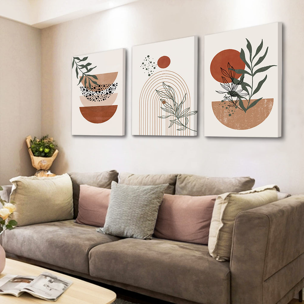 Boho Wall Art Prints, Boho Wall Decor, Abstract Geometric Prints Black Beige Terracotta Minimalist Art, Natural Framed Canvas Pr