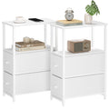Tutotak Small Narrow End Table, Set Of 2, Side Table, Nightstand With 2 Cloth Drawers, Couch Table, For Living Room, Bedroom, Bedside, White Tb01Bw054
