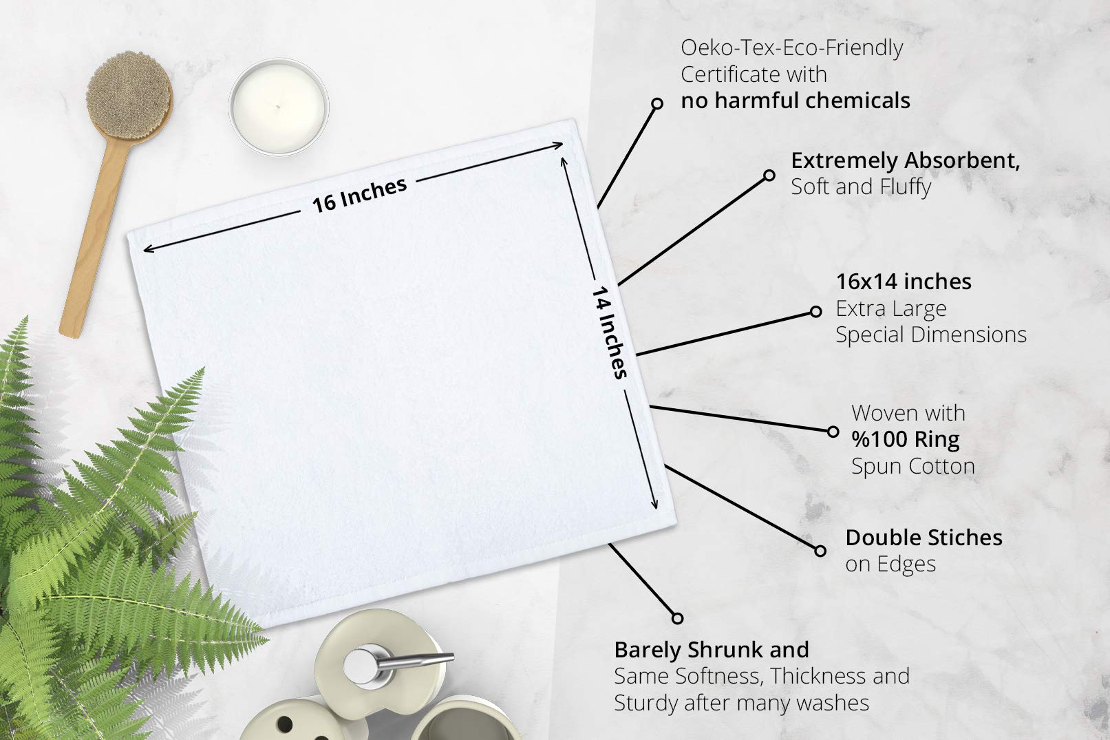 Rosensoft Oversized Wash Clothes-16X14 In Extra Large Wash Cloths For Body And Face, Hand Gym Spa- Fingertip Towels For Bathroom