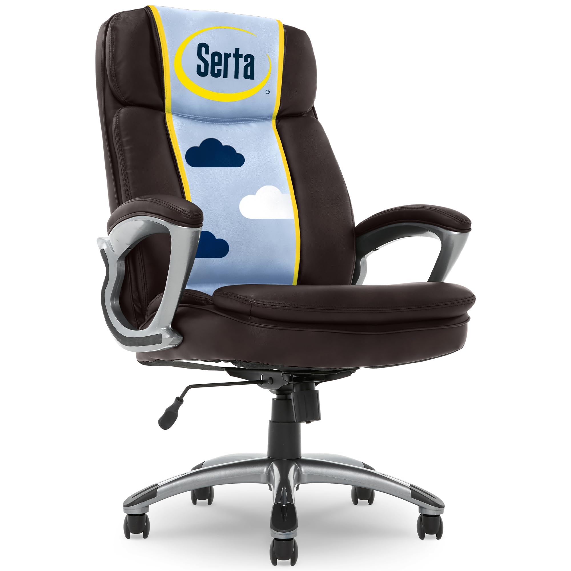 Serta Fairbanks Big And Tall High Back Executive Office Chair, Ergonomic Gaming Computer Chair With Layered Body Pillows, Contoured Lumbar Zone, Brown