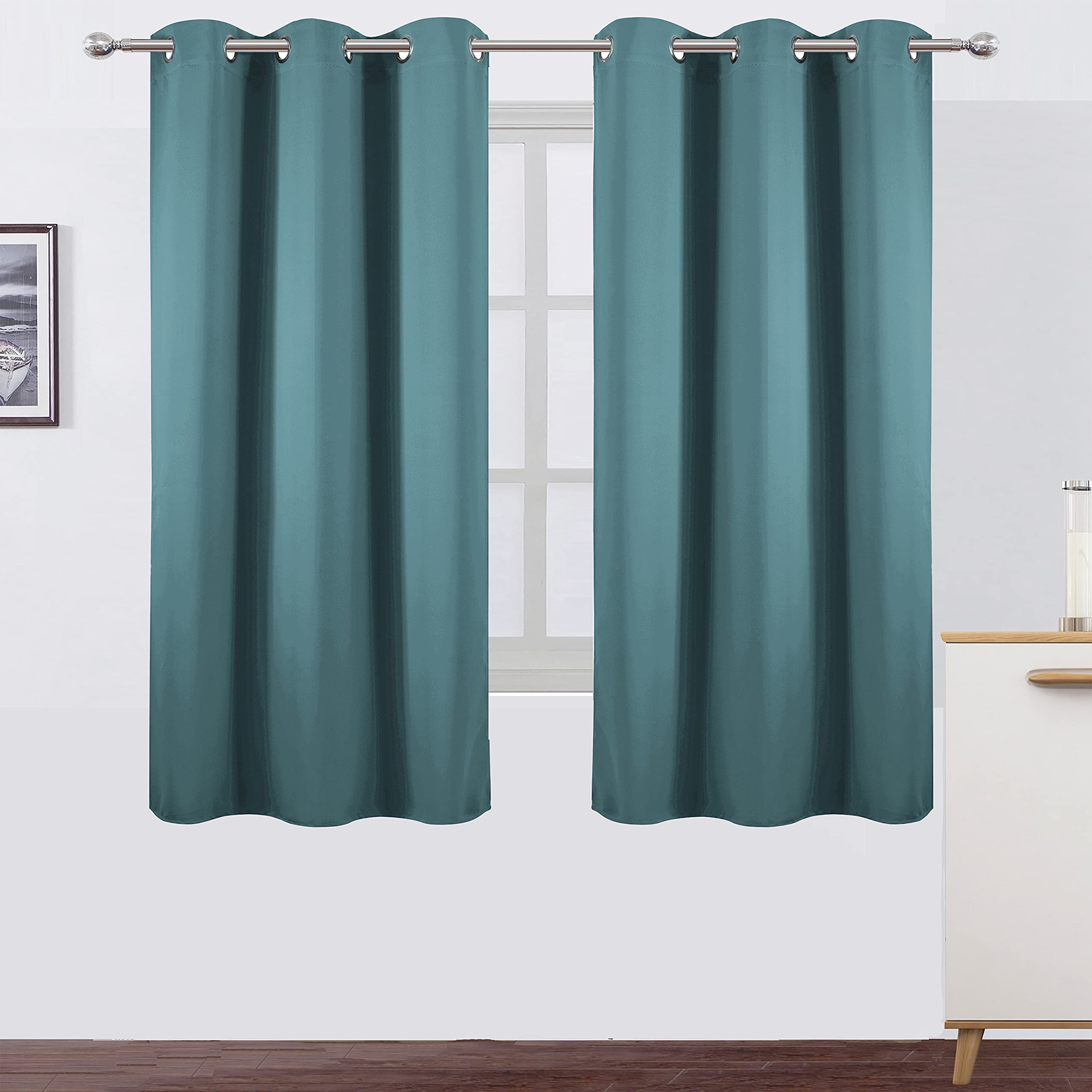 Lemomo Sea Teal Thermal Blackout Curtains/42 X 63 Inch/Set Of 2 Panels Room Darkening Curtains For Bedroom