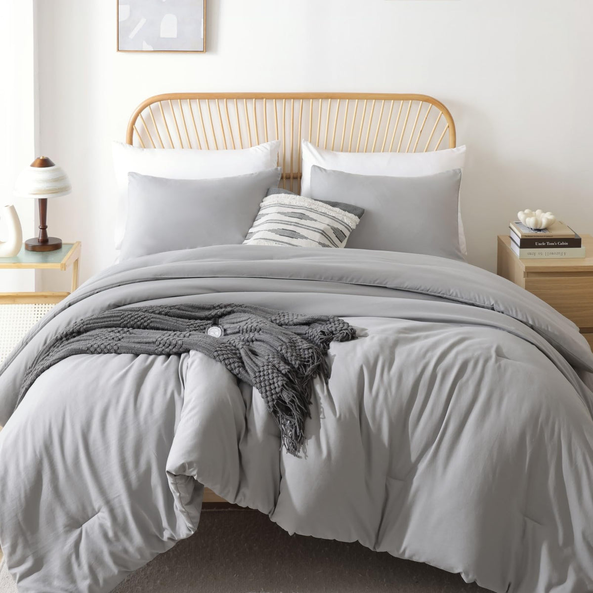 Rosgonia King Size Comforter Set Grey, 3Pcs King Comforter Set (1 Gray Comforter & 2 Pillowcases) All Season Soft Lightweight Be