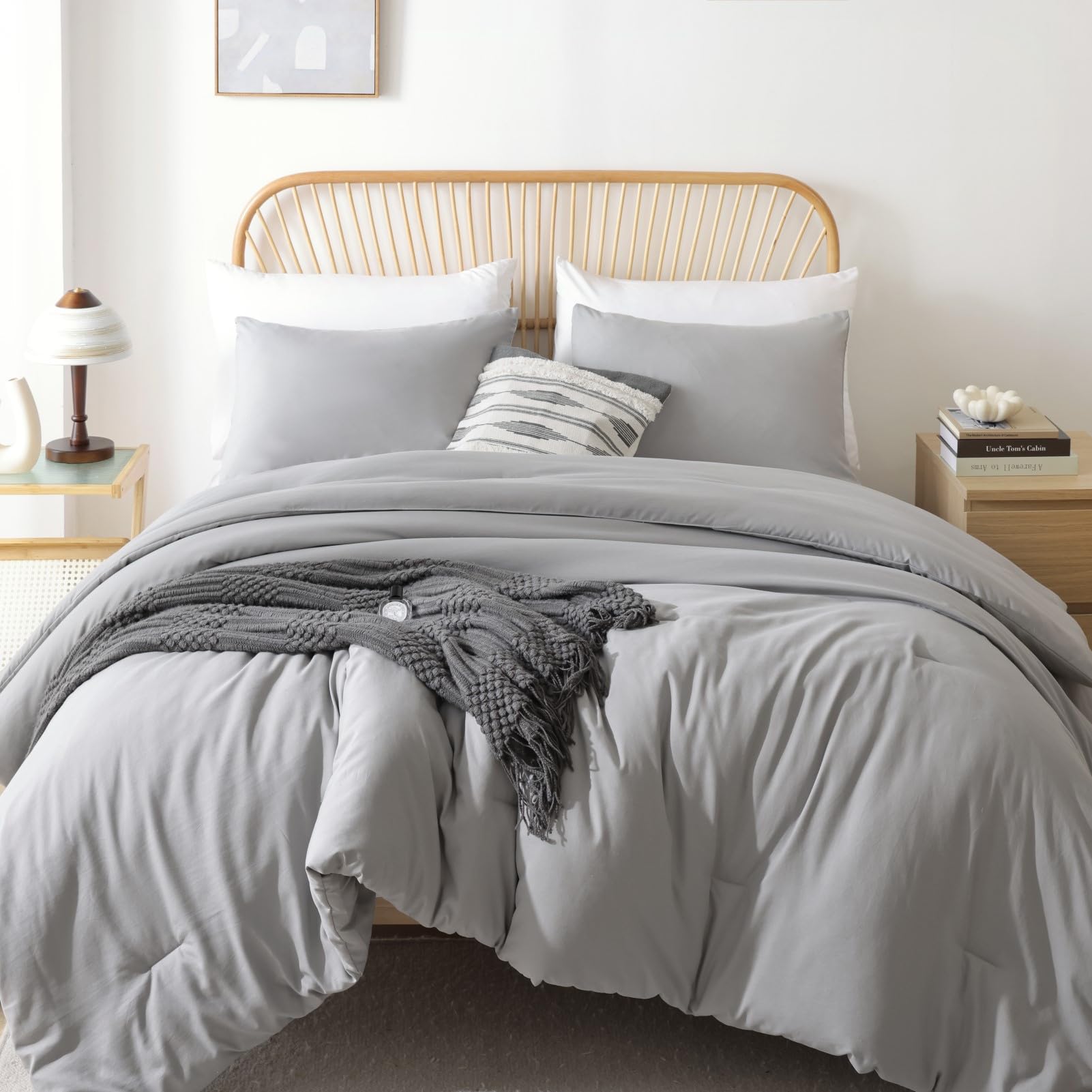 Rosgonia King Size Comforter Set Grey, 3Pcs King Comforter Set (1 Gray Comforter & 2 Pillowcases) All Season Soft Lightweight Be