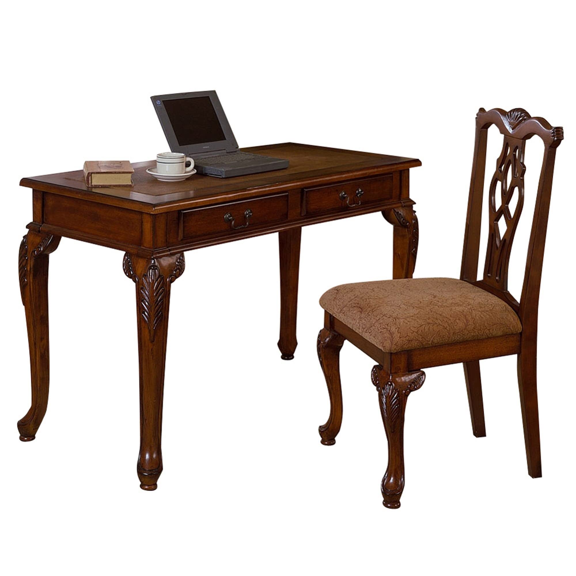 HomeRoots Brown/Dark Walnut Wood Classic Dark Walnut Office and Home Two Piece Desk Set