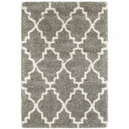 HomeRoots 507895 6 x 9 ft. Gray & Ivory Geometric Shag Power Loom Stain Resistant Rectangle Area Rug