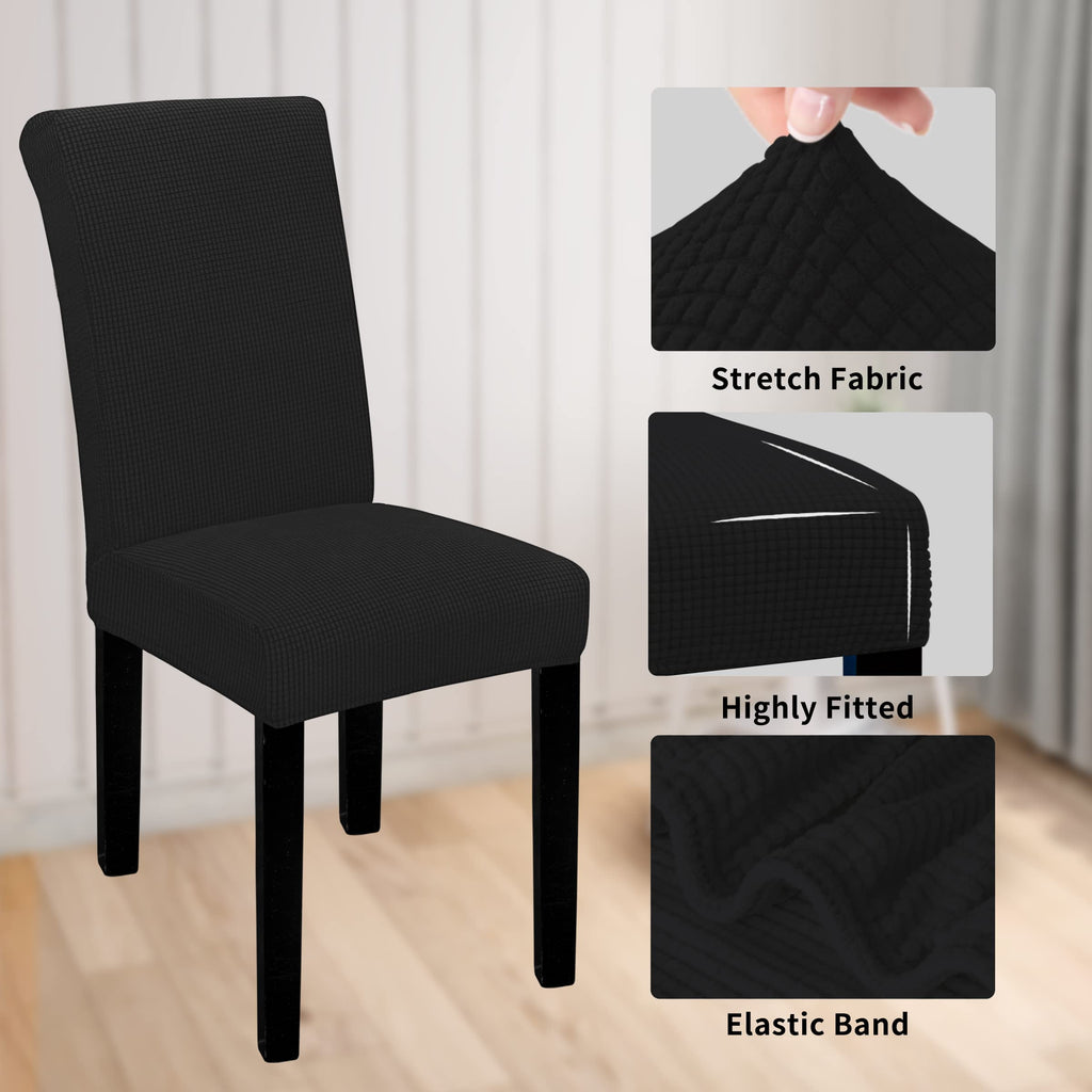 Easy-Going 100% Waterproof Dining Room Chair Cover Set Of 4, Stretch Jacquard Parson Chair Slipcover Removable Washable Chair Protector For Home, Restaurant, Banquet (Xlarge, Black)