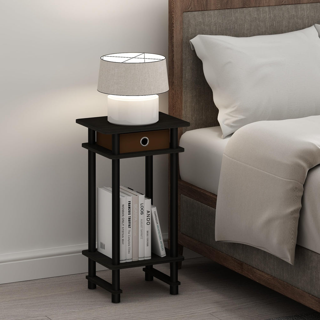 Furinno Turn-N-Tube Tall Nightstand With Bin, 1-Pack, Plastic Poles, Espresso/Brown