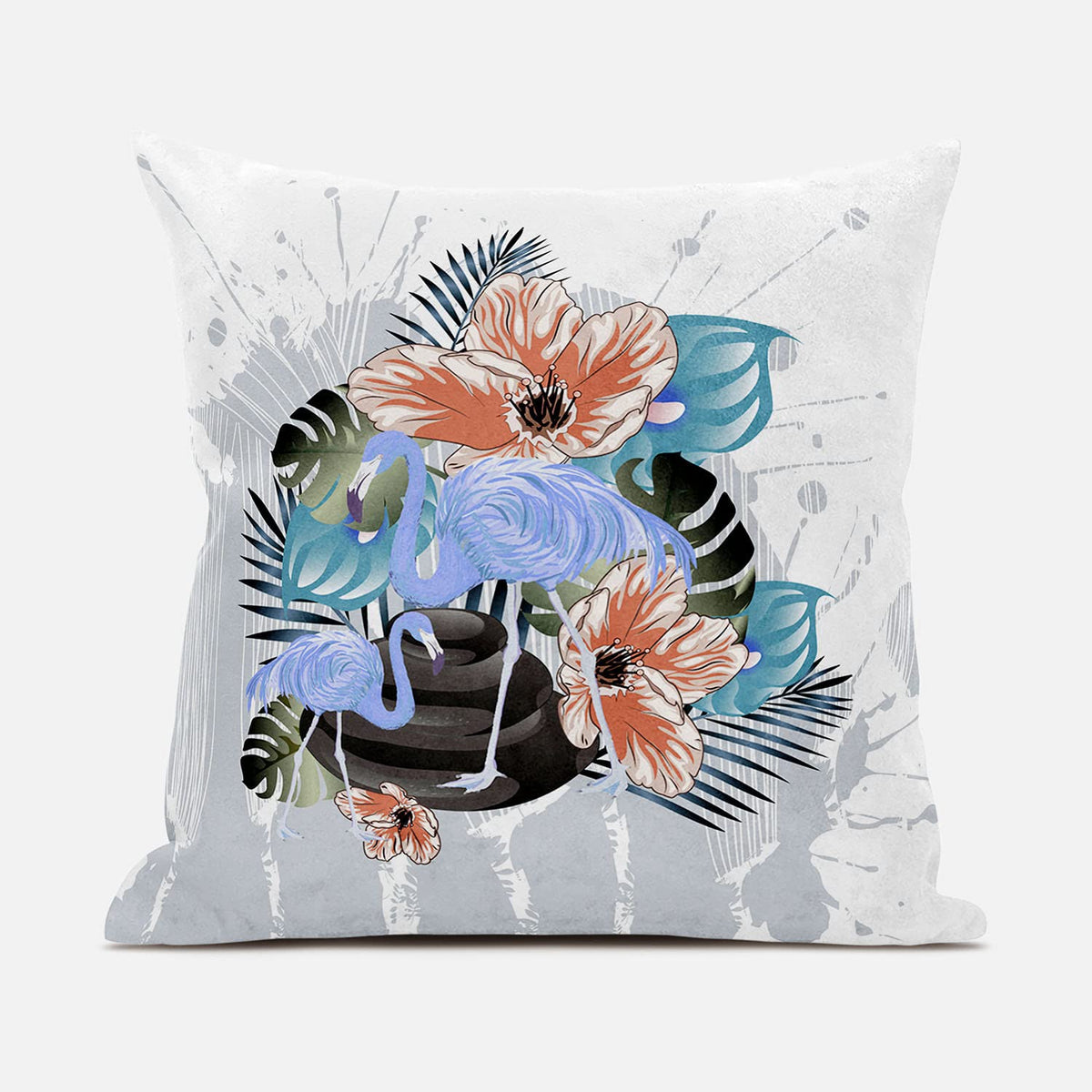 HomeRoots 16x16 Gray Blue Orange Bird Blown Seam Broadcloth Animal Print Throw Pillow