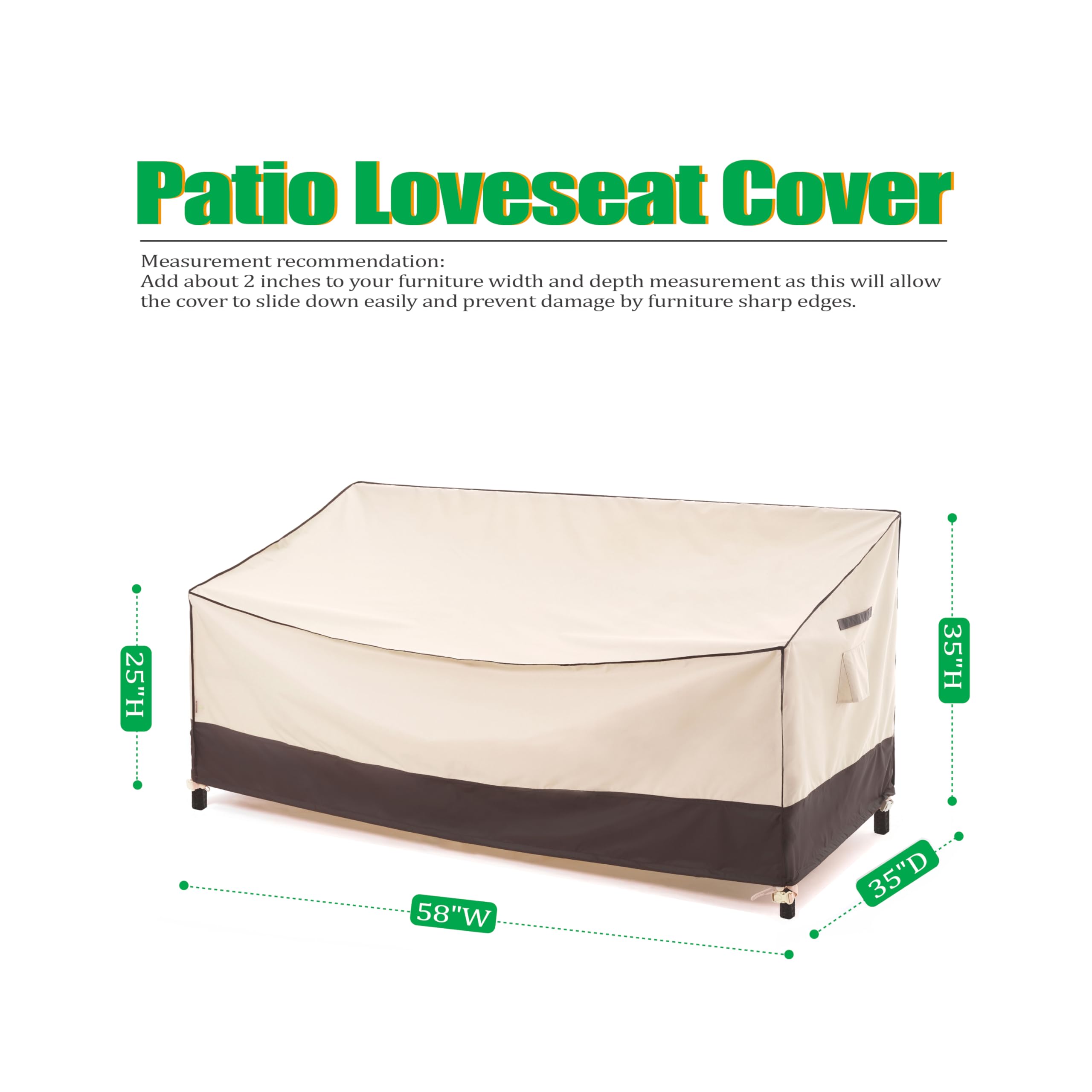 F&J Outdoors Waterproof Anti-Uv Heavy Duty 2 Seater Bench Cover Patio Loveseat Cover, 58''Wx35''Dx35''H