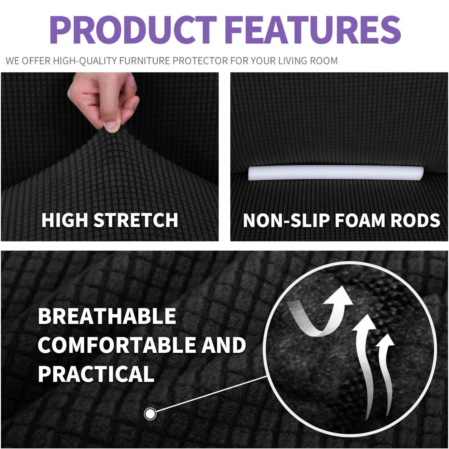 Znsayotx Stretch Oversized Couch Cover Universal Sofa Covers For Living Room Dogs Pet Furniture Protector Spandex Extra Large Sofa Slipcovers With Anti Slip Foam Sticks (Black, Xl Sofa)