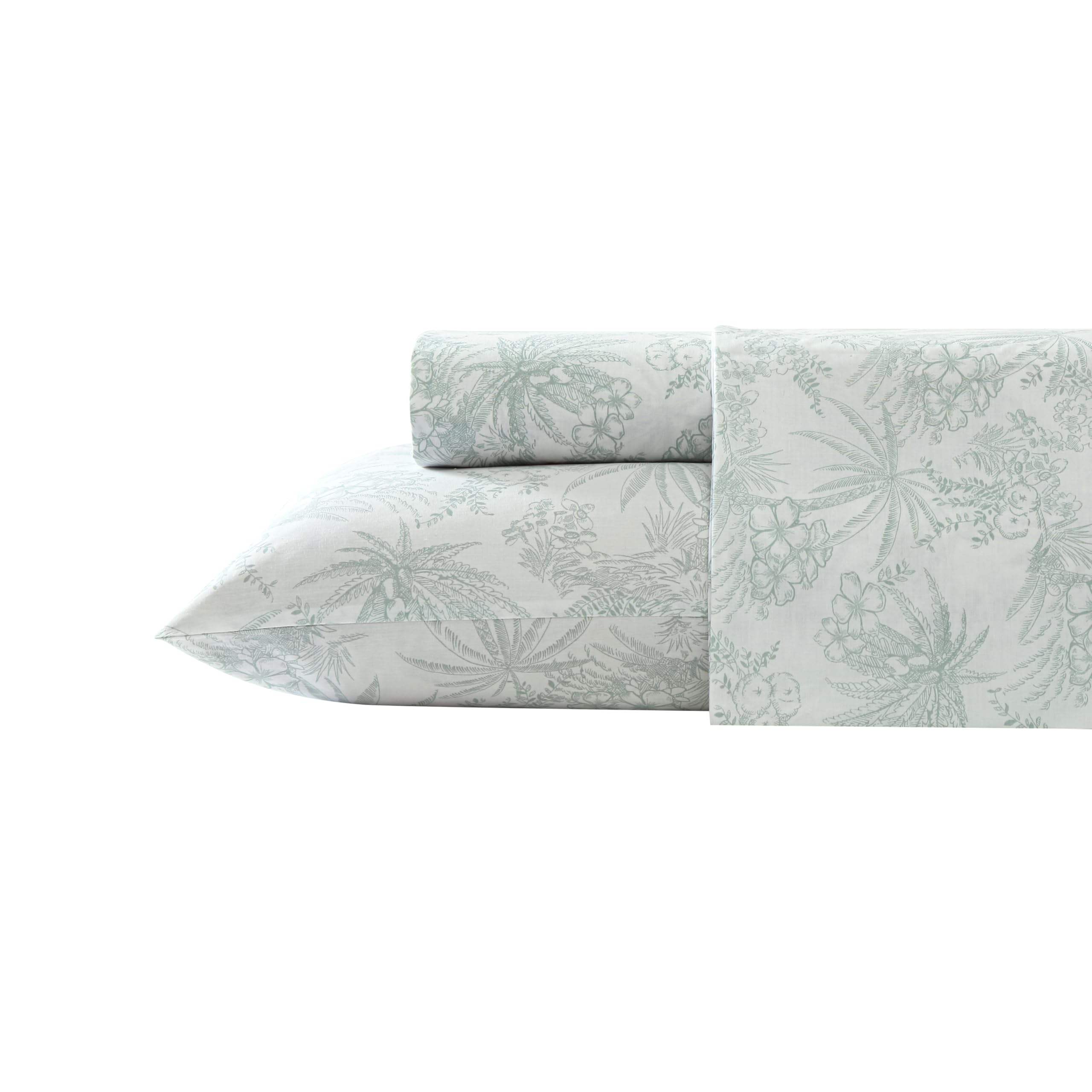 Tommy Bahama - Queen Sheets, Cotton Percale Bedding Set, Crisp & Cool, Stylish Bedding Set (Pen And Ink Palm Green, Queen)