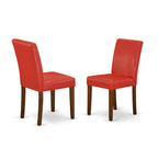 East West Furniture Esab3-Mah-72 3 Piece Dining Set Contains A Round Dining Room Table With Pedestal And 2 Firebrick Red Faux Leather Upholstered Parson Chairs, 30X30 Inch, Mahogany