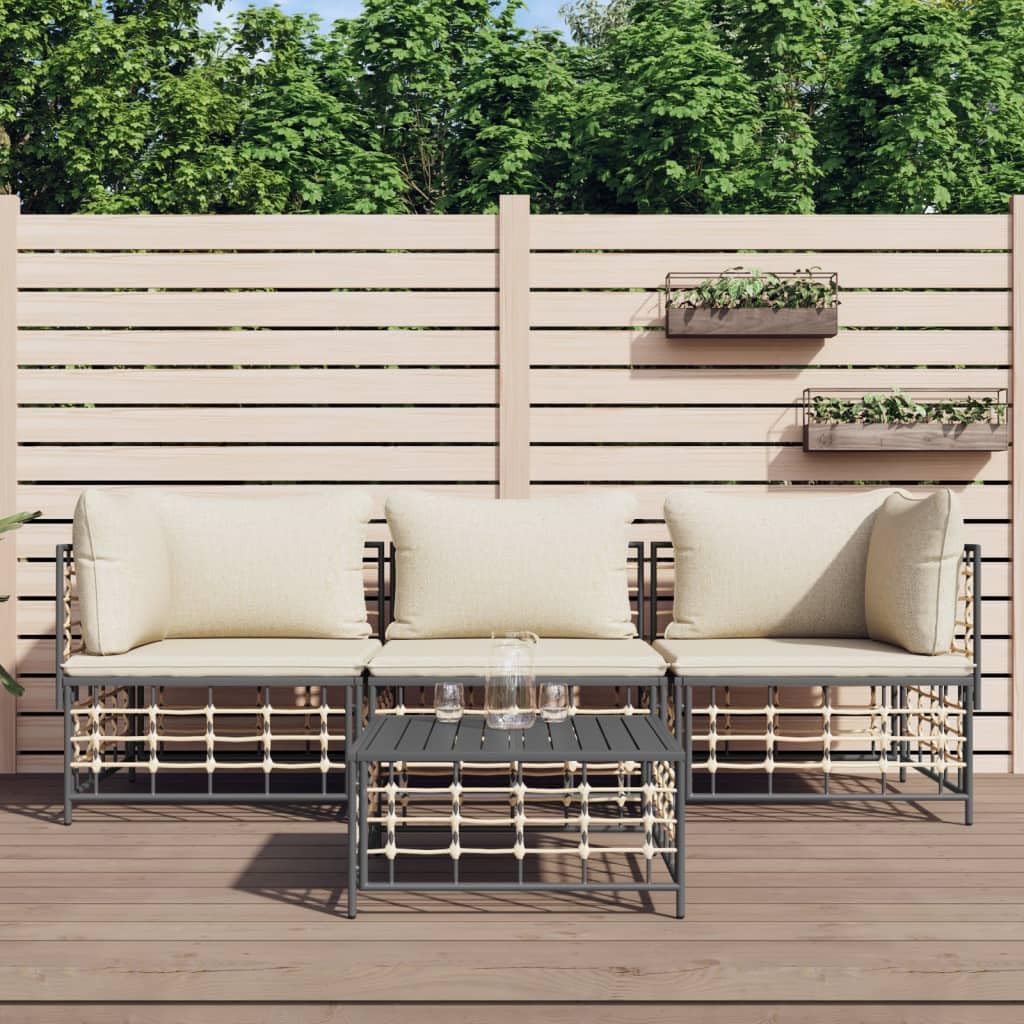 vidaXL 4 Piece Patio Lounge Set - Comfortable Seating with Thickly Padded Cushions, Weather-Resistant Anthracite Poly Rattan, Sturdy Steel Frame - Ideal for Garden, Outdoor, Terrace