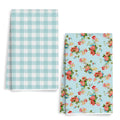 BQXH 2Pcs Floral Buffalo Plaid Waffle Kitchen Towel Retro Floral Dish Towel