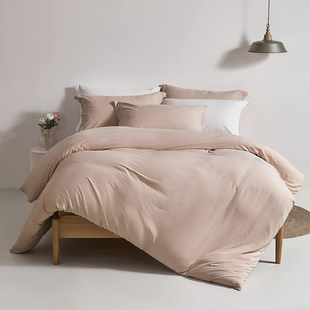 Mildly Super Soft Duvet Cover - 100% Washed Microfiber Rugby Tan Comforter Cover Set 3 Pieces With Zipper Closure & Corner Ties