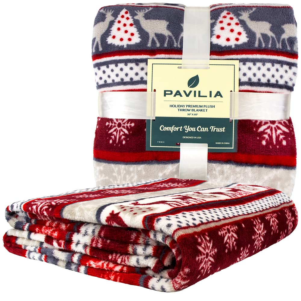 Pavilia Christmas Throw Blanket | Holiday Christmas Reindeer Snowflakes Fleece Blanket | Soft, Plush, Warm Winter Cabin Throw, 5