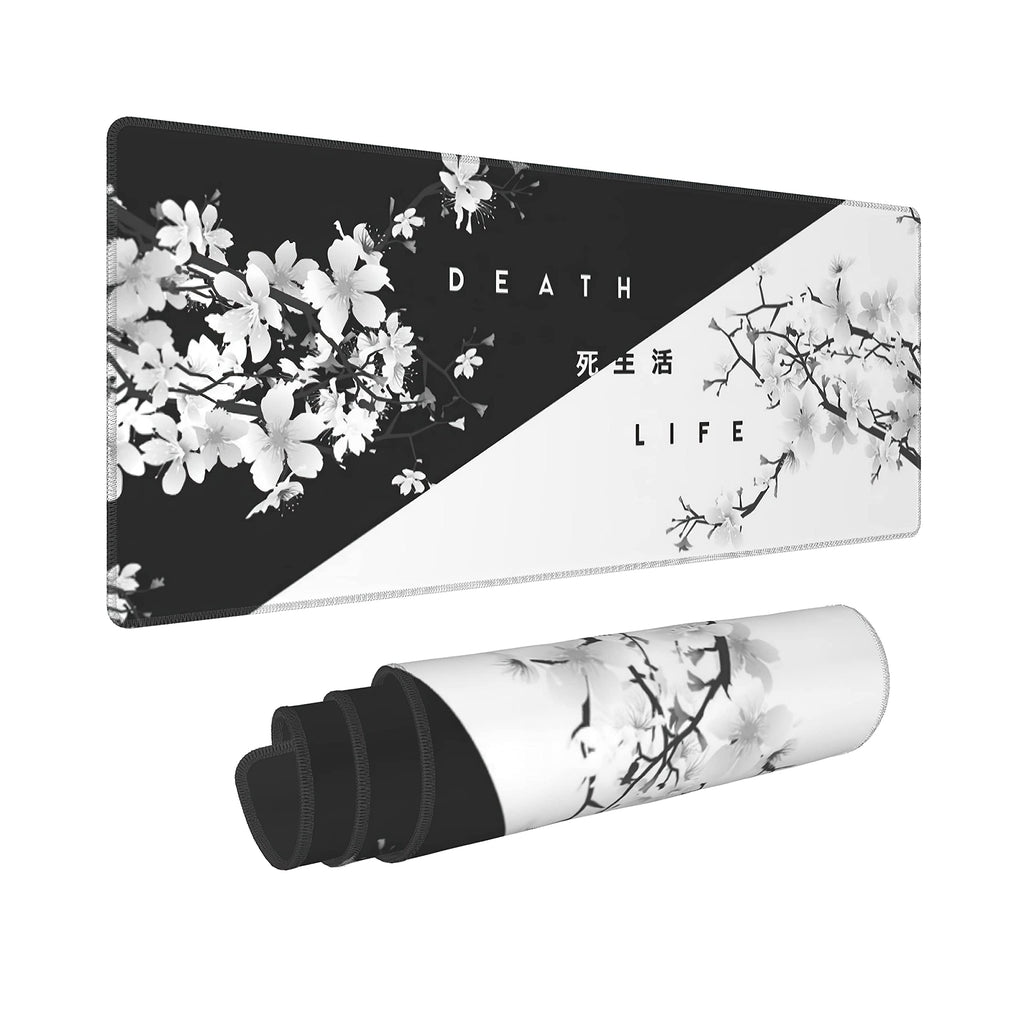 Black White Cherry Blossom Mouse Pad Japanese Sakura Death Life Extended Desk Mat 80X30 Cm Non-Slip Rubber Base Stitched Edge La
