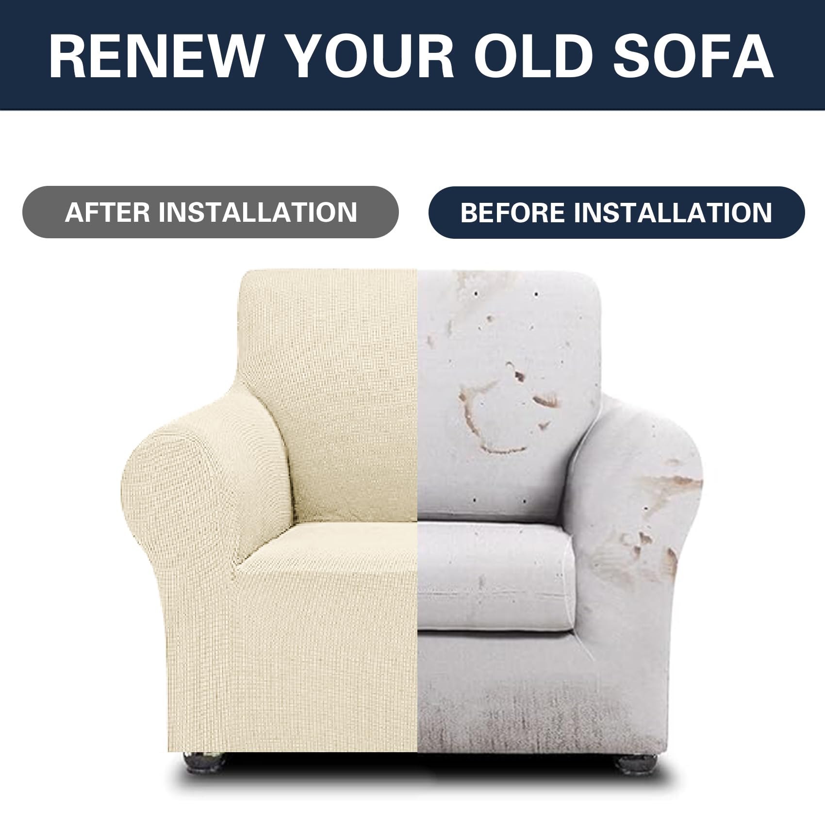 2025 New Stretch Chair Sofa Slipcovers Couch Cover For 1 Seater Furniture Protector Sofa Covers With Elastic Bottom Jacquard Fabric Small Checks For Pets, Kids - Beige