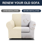 2025 New Stretch Chair Sofa Slipcovers Couch Cover For 1 Seater Furniture Protector Sofa Covers With Elastic Bottom Jacquard Fabric Small Checks For Pets, Kids - Beige