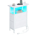 Trifeble End Table With Charging Station, Narrow Side Table With 2 Fabric Drawers, Skinny Nightstand With Led Light, Slim Bedsid