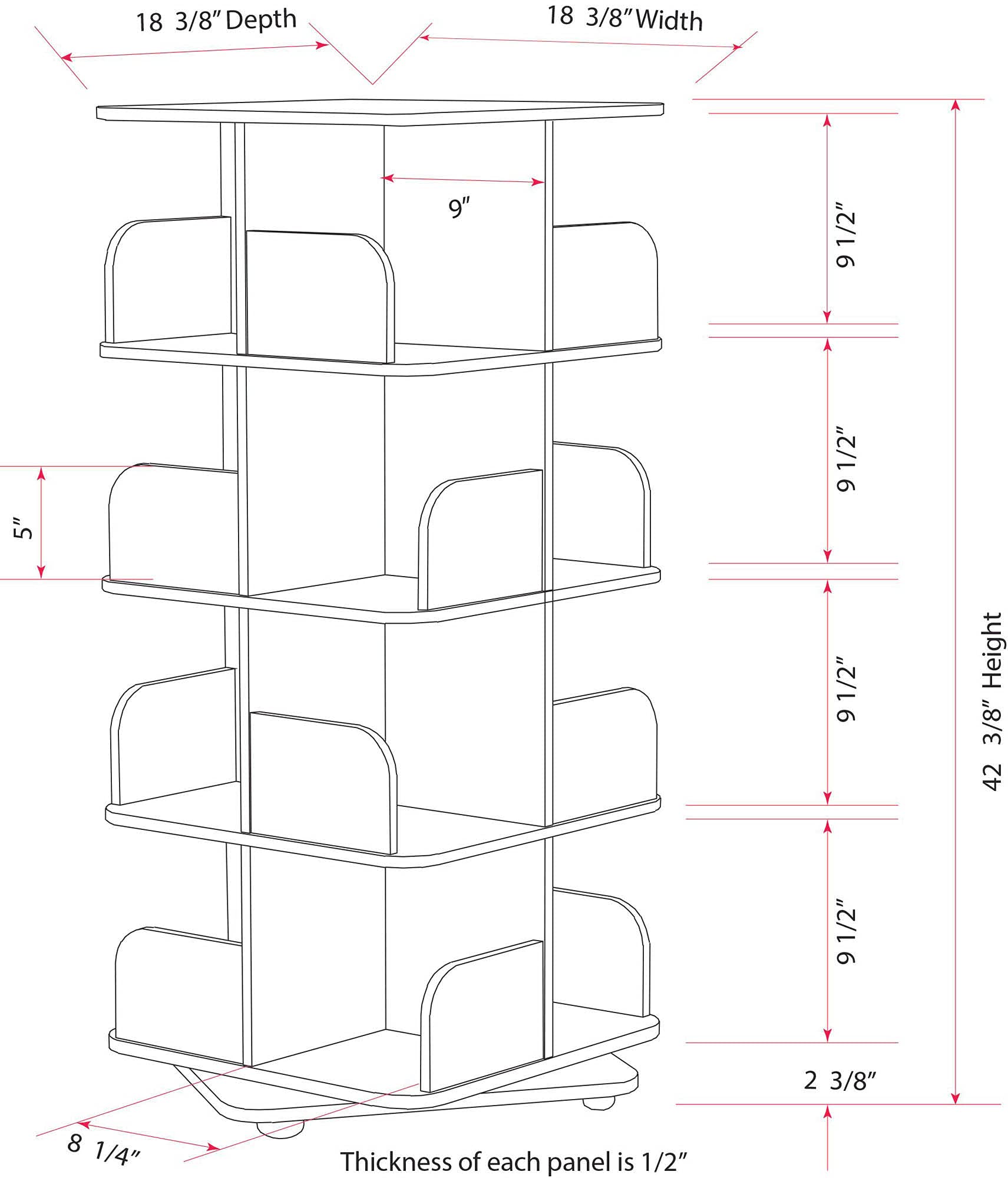 Pilaster Designs Contemporary Hartwick 4 Tier Revolving Bookcase Tower Display Unit with 16 Shelves, Natural Wood