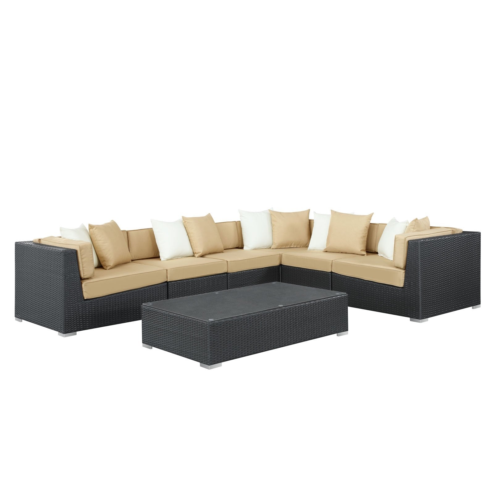 Lexmod Dreamscape Outdoor Wicker Patio 7-Piece Sectional Sofa Set, Espresso Mocha