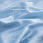 Candoury Satin Sheets Full Size Bed Sheets Set 4 Pcs, Soft And Durable Pillowcase, Flat Sheet And Fitted Sheet, Hotel Luxury Silky Satin Sheets Set (Full, Light Blue)