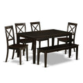 East West Furniture CABO6S-CAP-W 6 Piece Dining Room Furniture Set Contains a Rectangle Kitchen Table and 4 Dining Chairs with a Bench, 36x60 Inch, Cappuccino