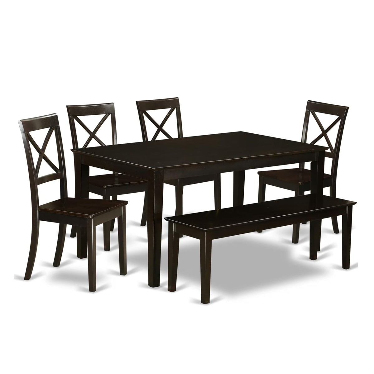 East West Furniture CABO6S-CAP-W 6 Piece Dining Room Furniture Set Contains a Rectangle Kitchen Table and 4 Dining Chairs with a Bench, 36x60 Inch, Cappuccino