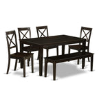 East West Furniture CABO6S-CAP-W 6 Piece Dining Room Furniture Set Contains a Rectangle Kitchen Table and 4 Dining Chairs with a Bench, 36x60 Inch, Cappuccino