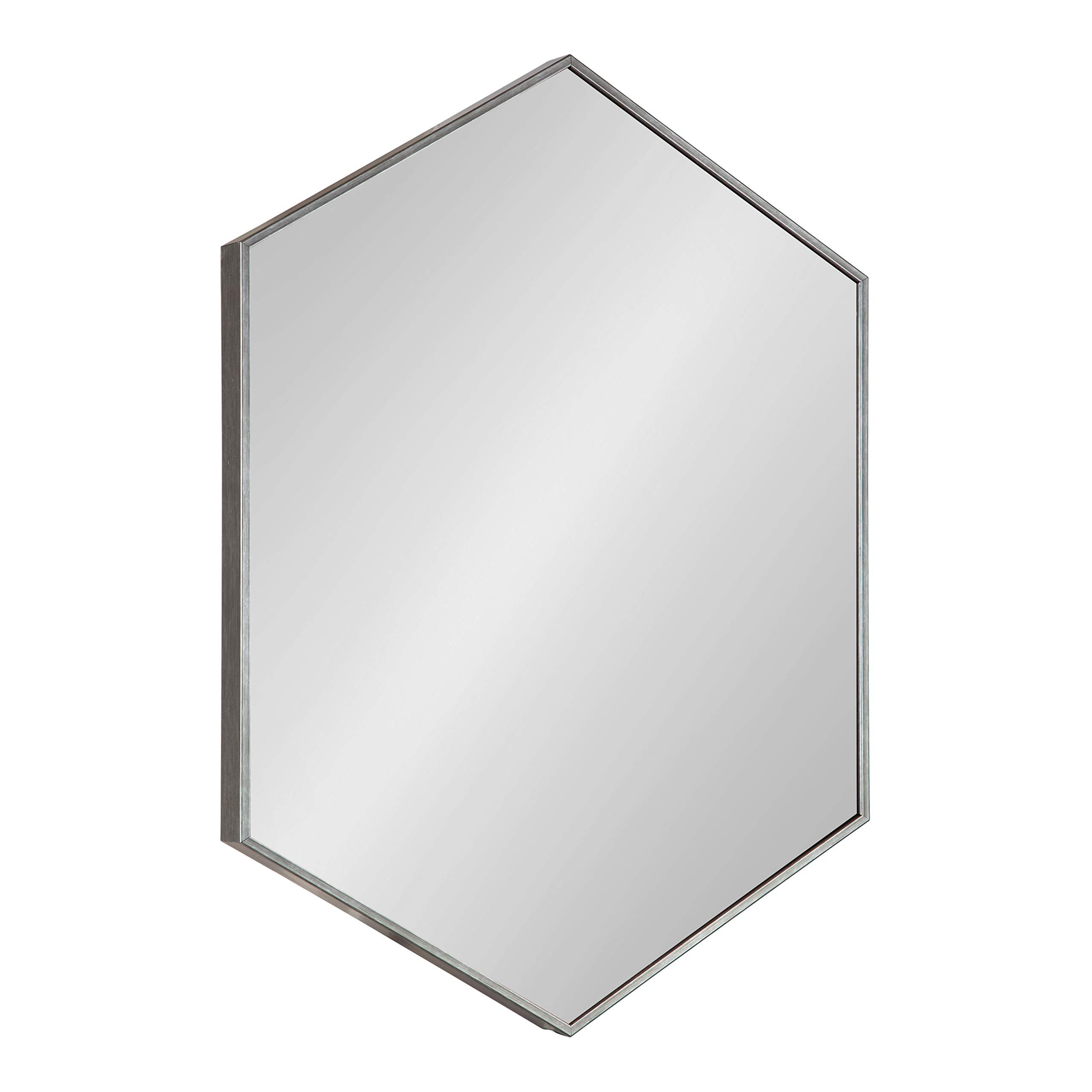 Kate and Laurel Rhodes Modern Hexagon Wall Mirror, 31 x 22, Dark Silver, Chic Geometric Wall Mirror