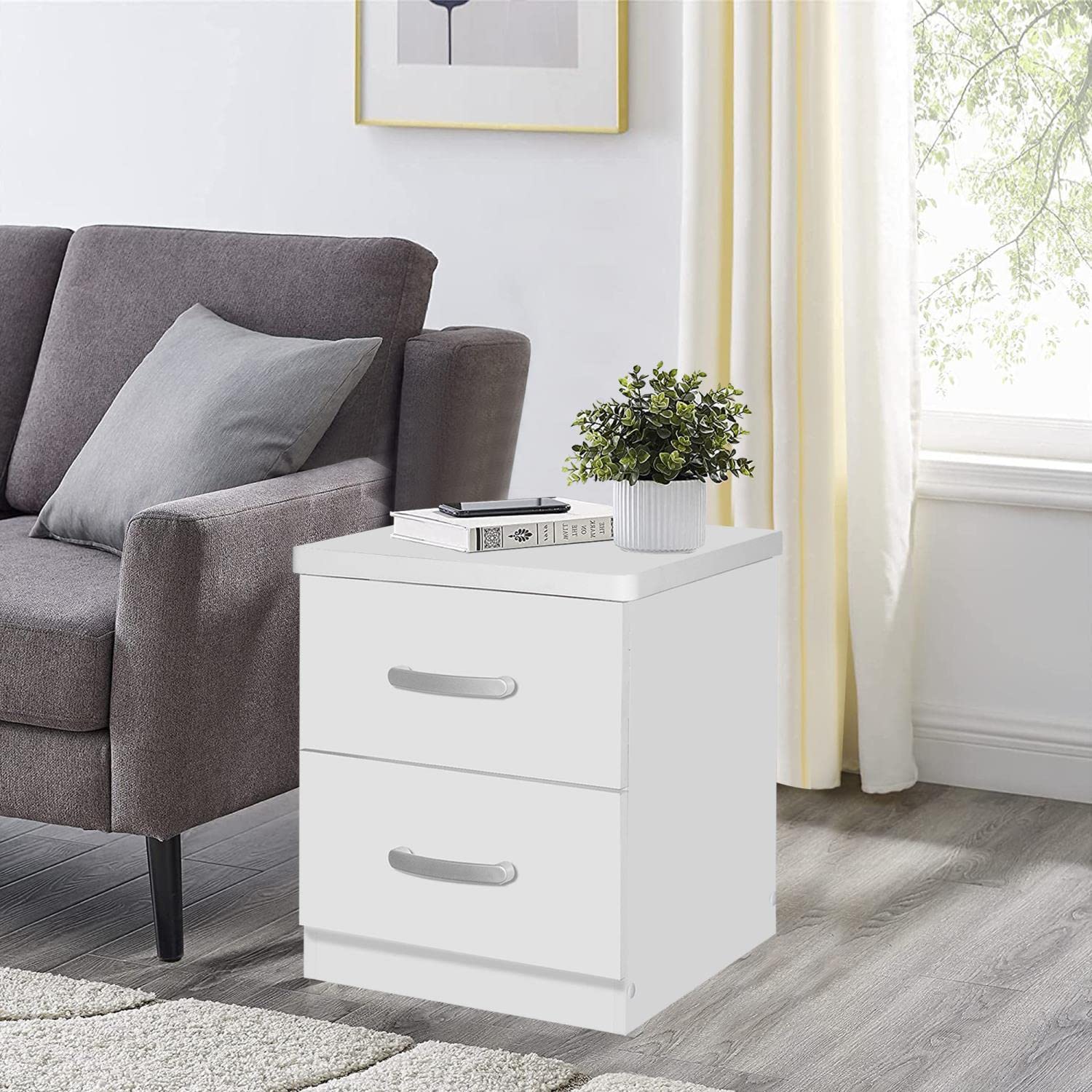 Better Home Products Cindy Faux Wood 2 Drawer Nightstand in White