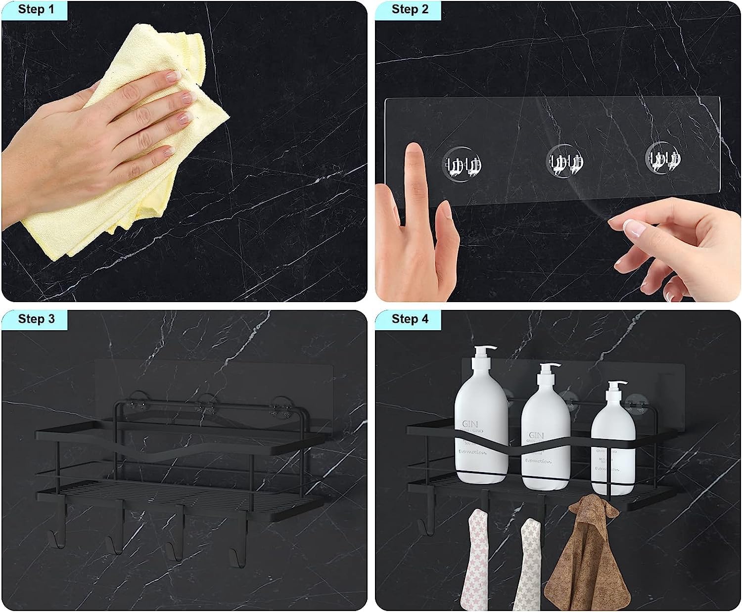 Mivvosakuki 4Pcs Shower Caddy Adhesive Replacement,Shower Shelves Adhesive Strip Pad Shower Organizer Sticker Replacement Bathro