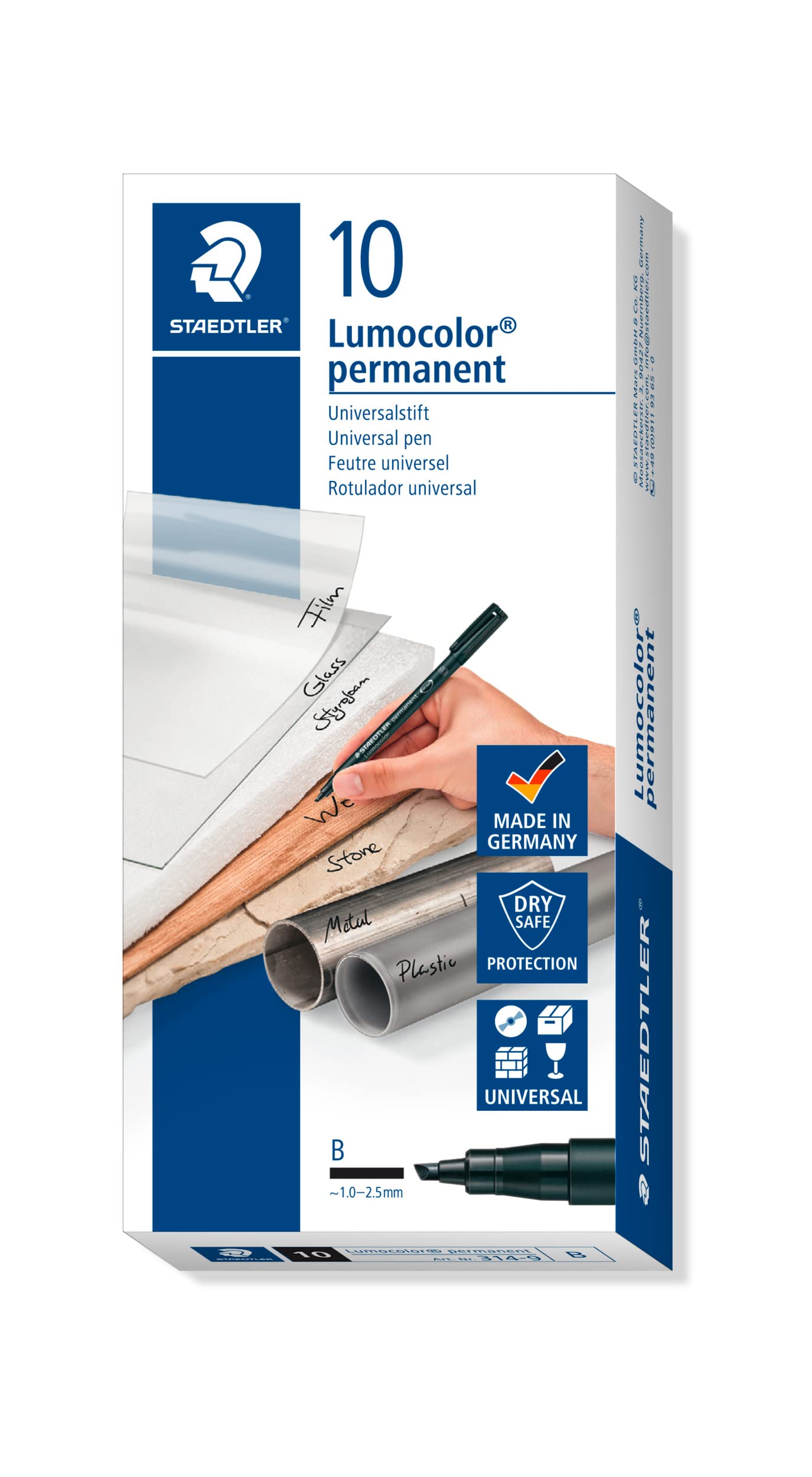 Staedtler 314-9 Lumocolor Bold Permanent Universal Pen B, Pack Of 10, Black, 314-9 Ve